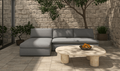 Warby Faux Travertine Outdoor Coffee Table Cement 55