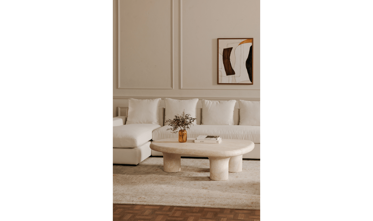 Warby Faux Travertine Outdoor Coffee Table Cement 55